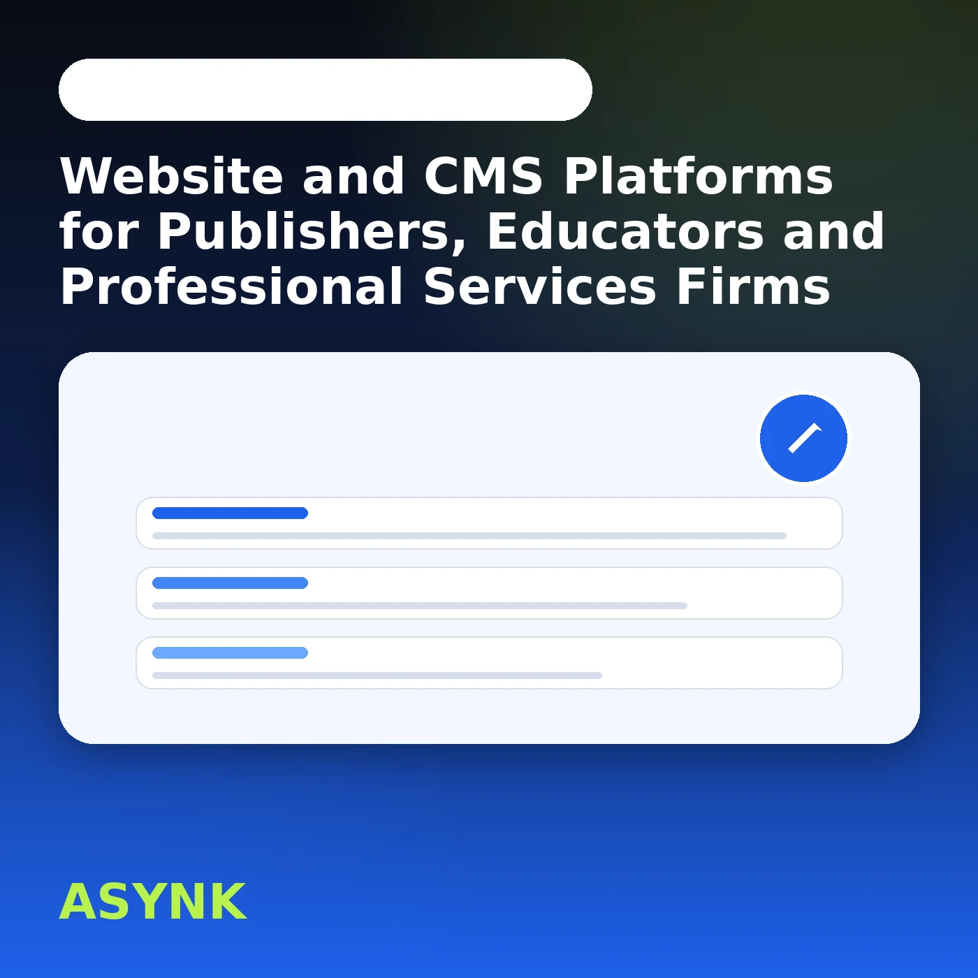 Three stacked content cards representing published articles or programmes in a custom CMS dashboard.